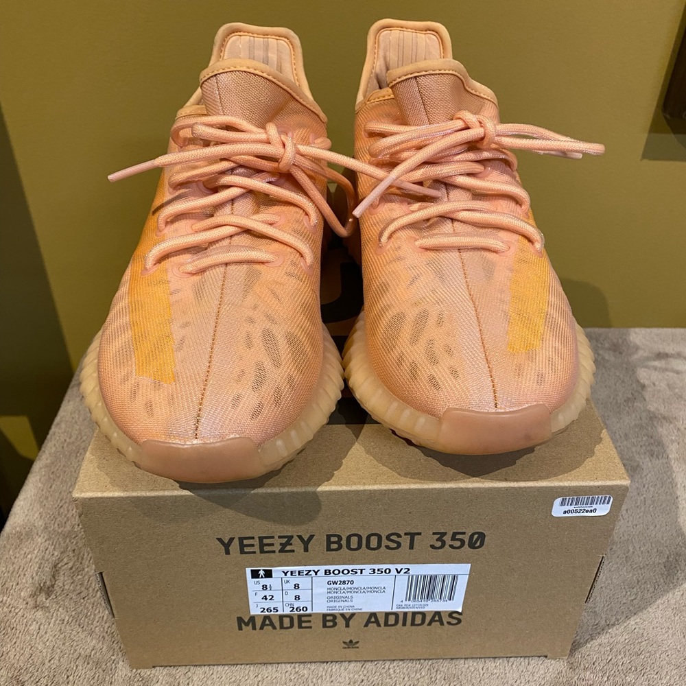 Adidas Yeezy Boost 350, size 8.5 men’s, color orange/salmon